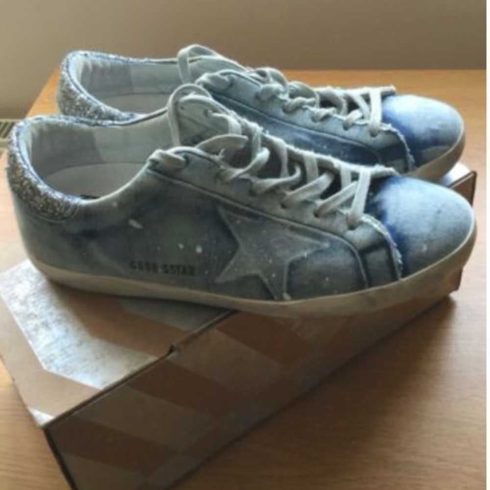GOLDEN GOOSE Denim Glitter Superstar Sneakers  7.5